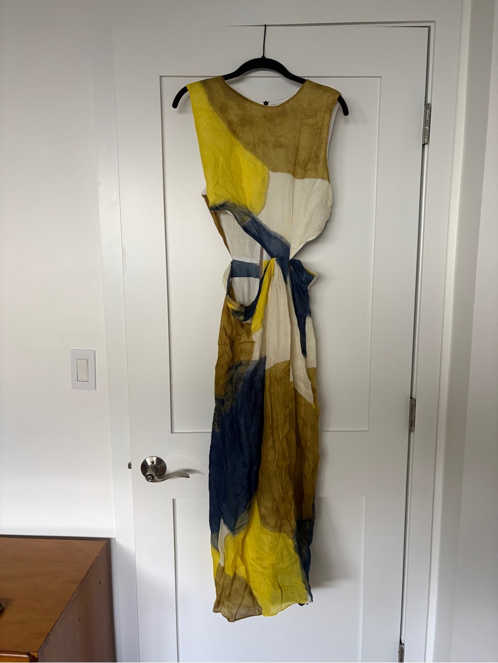 Zara Sleeveless Maxi Dress in Yellow, Navy & White